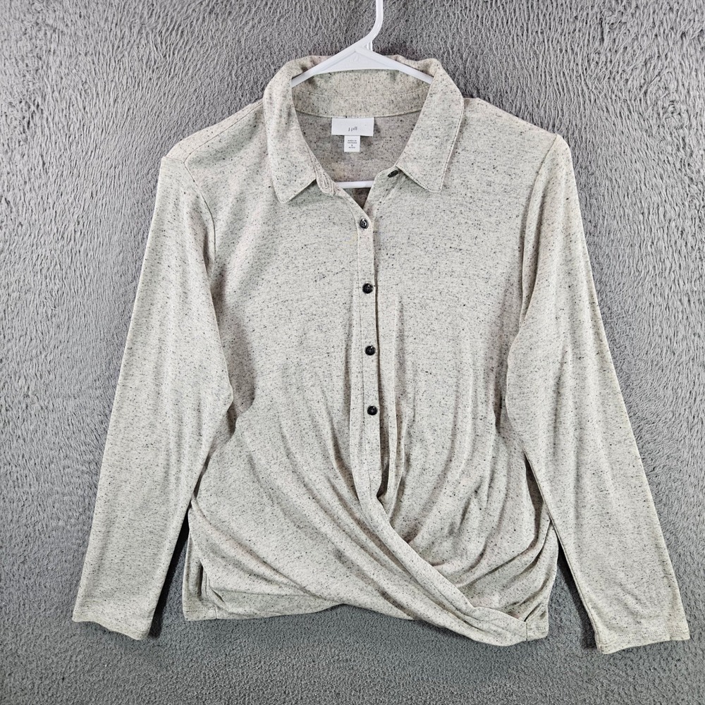 J. Jill Womens S Petite Supima Cotton Modal Twist Hem Button Front Top Speckled